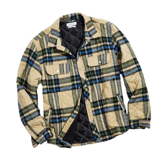 Urban Outfitters Shirt Men L Khaki Check Quilted Chore Barn Plaid Preppy Flannel - Picture 1 of 10